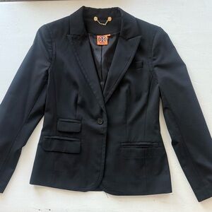 Tory Burch Wool-Blend Black Fitted Blazer Jacket Size 8 Excellent Condition